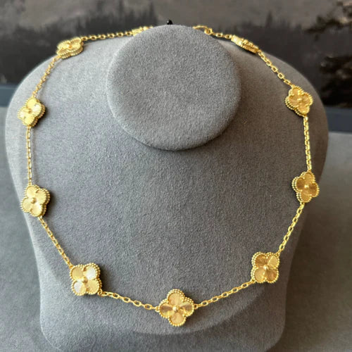 Conjunto Collar 10 Tréboles y Pendiente Brillante - Oro 18k