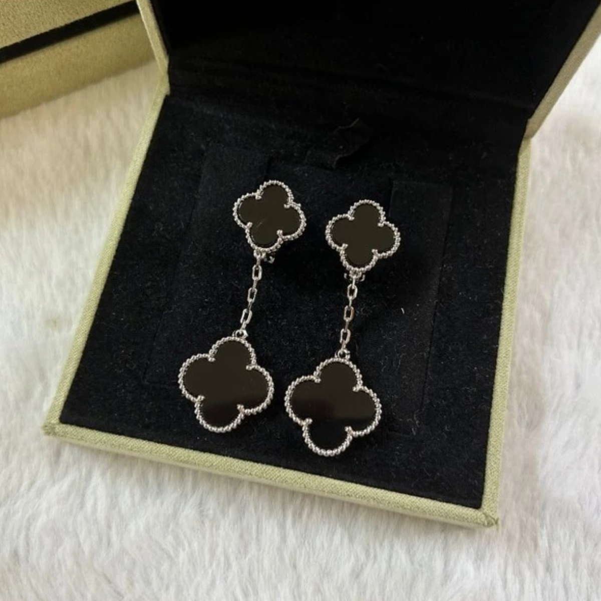 Pendiente Doble Magic Alhambra Trébol Negro - Plata 925