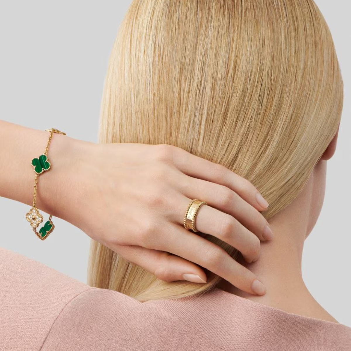 Pulsera Vintage Alhambra 5 Motivos Copo de Nieve Verde - Oro 18K