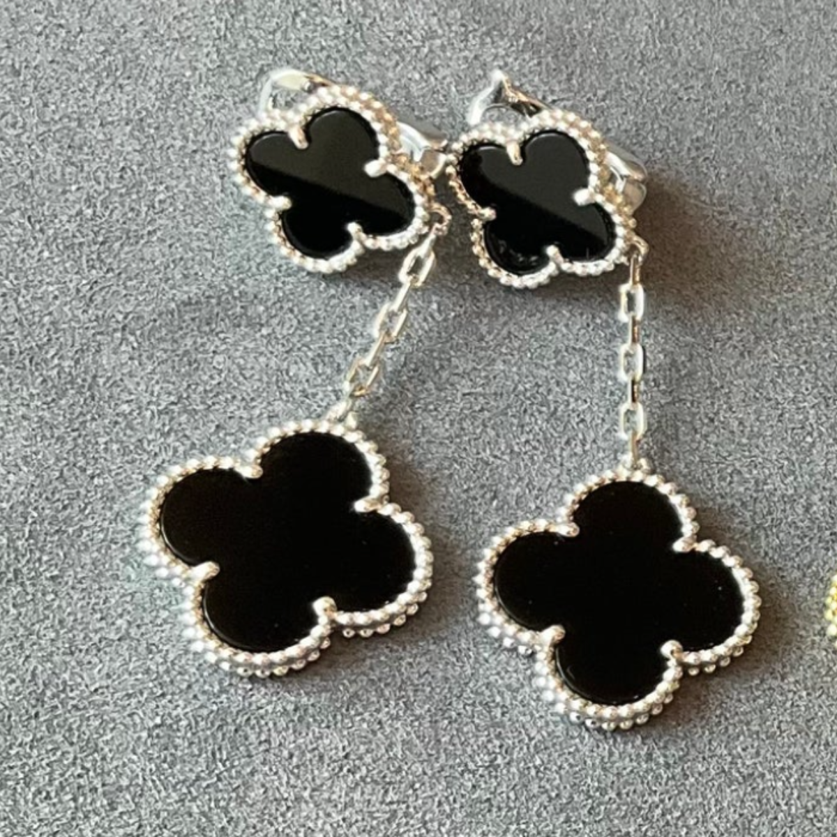 Pendiente Doble Magic Alhambra Trébol Negro - Plata 925