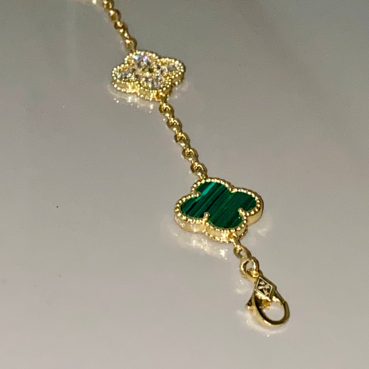 Pulsera Vintage Alhambra 5 Motivos Copo de Nieve Verde - Oro 18K