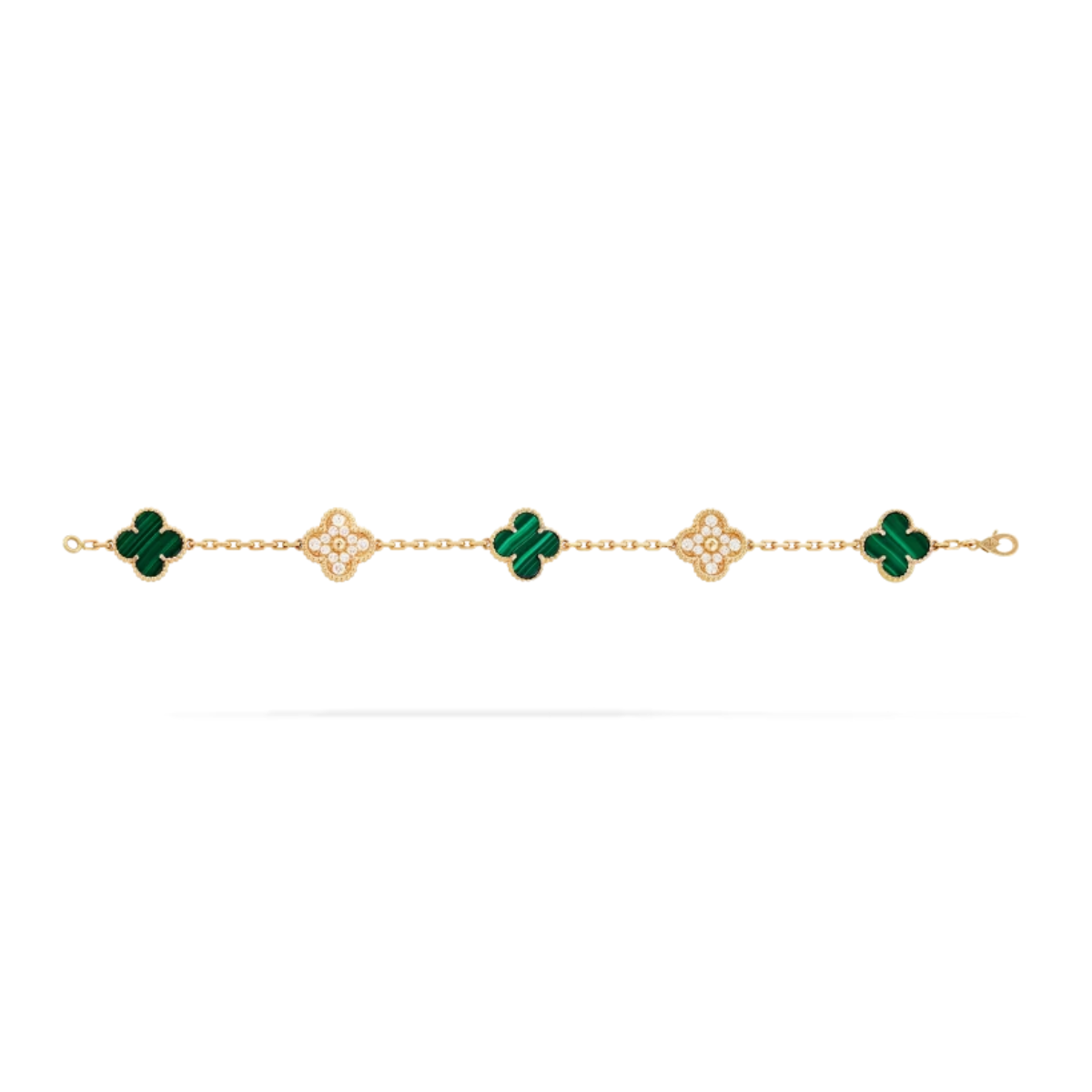 Pulsera Vintage Alhambra 5 Motivos Copo de Nieve Verde - Oro 18K