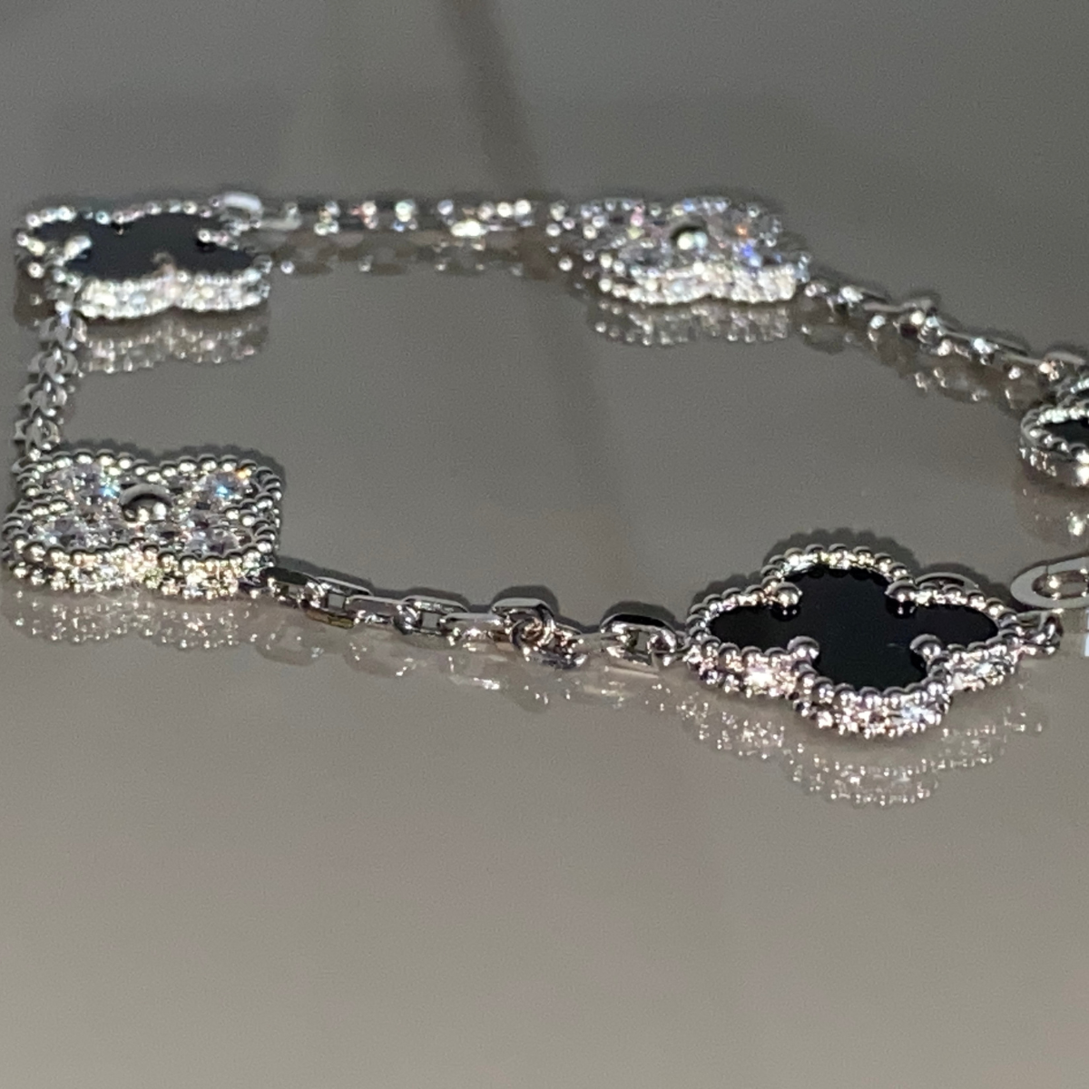 Pulsera Vintage Alhambra 5 Motivos Copo de Nieve Negro - Plata