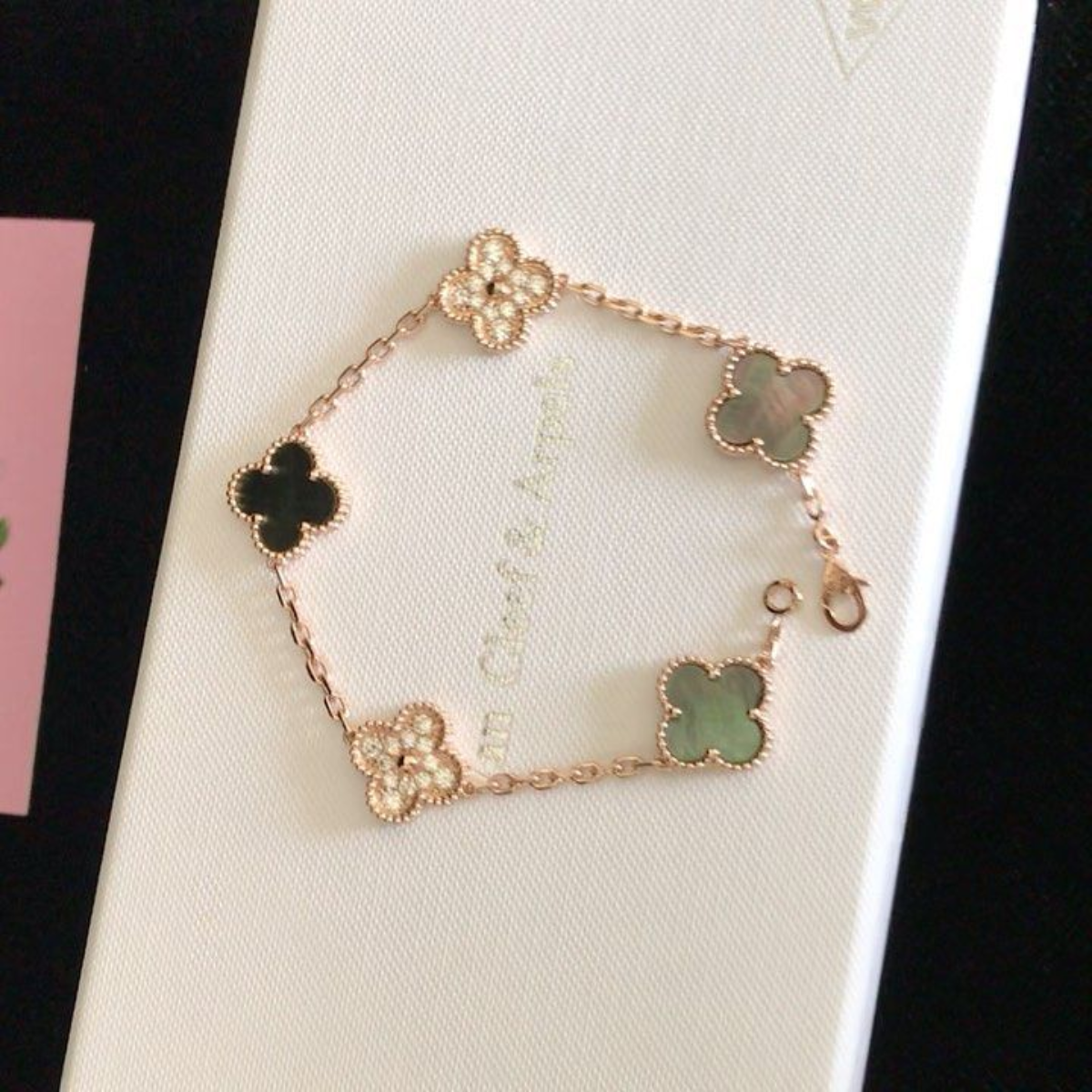 Pulsera Vintage Alhambra 5 Motivos Copo de Nieve Gris - Rosa