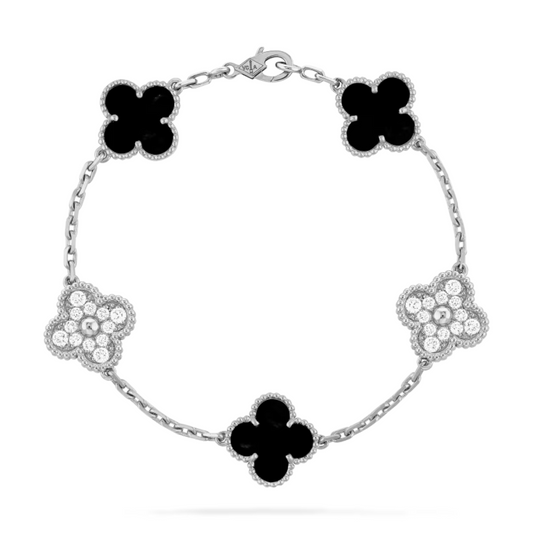 Pulsera Vintage Alhambra 5 Motivos Copo de Nieve Negro - Plata