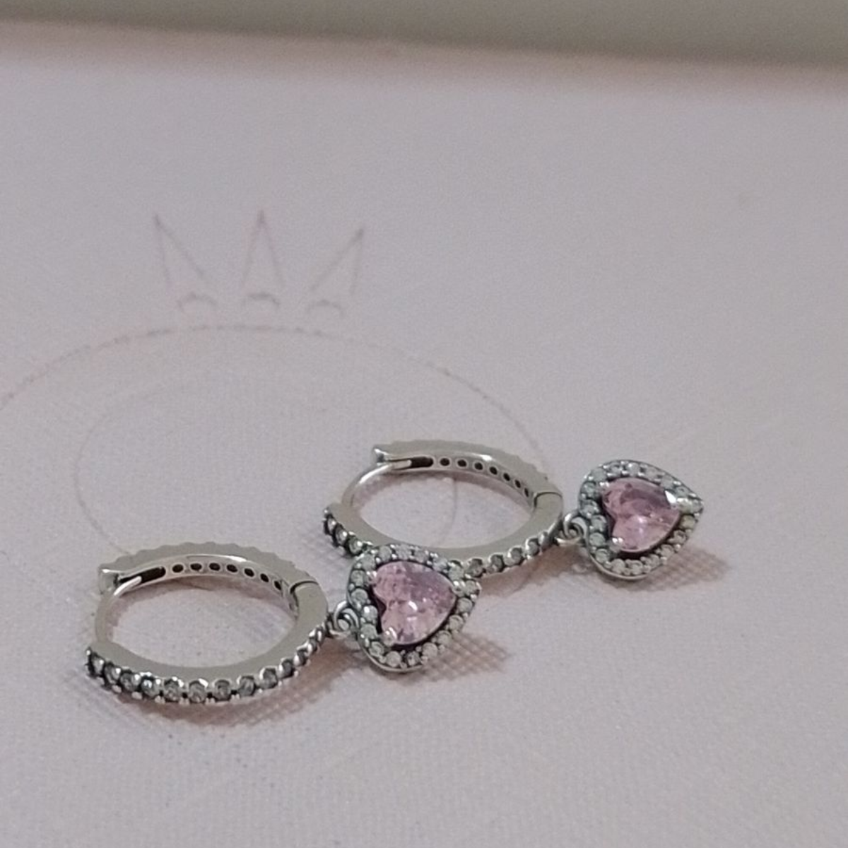 Pendiente Corazón Halo Rosa - Plata 925