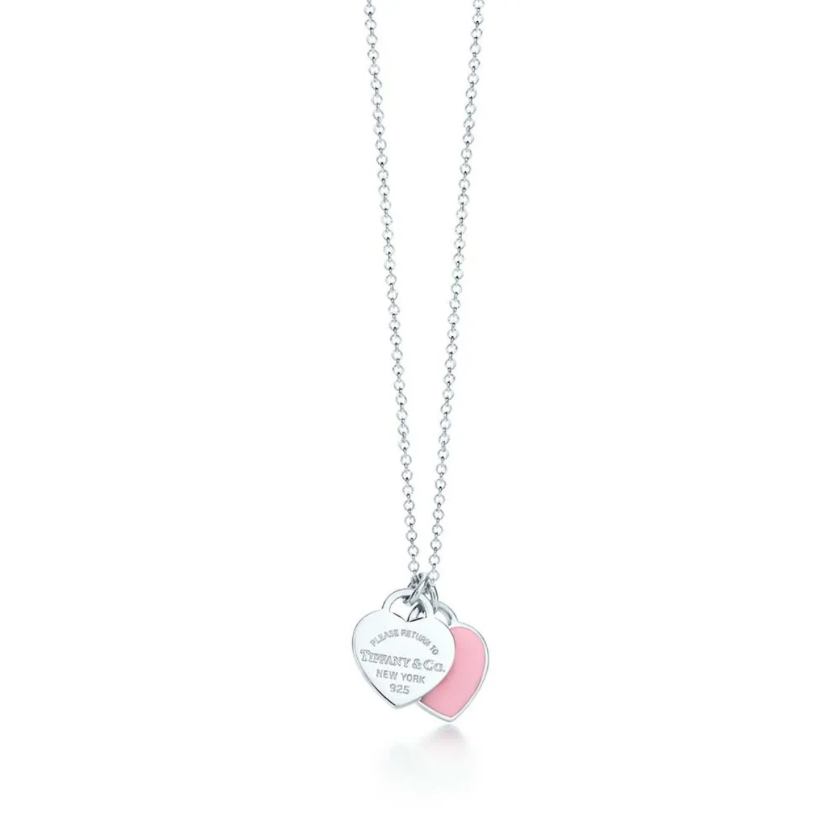 Collar Doble Corazón Rosa - Plata 925