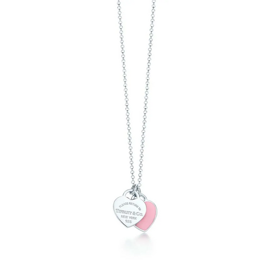 Collar Doble Corazón Rosa - Plata 925