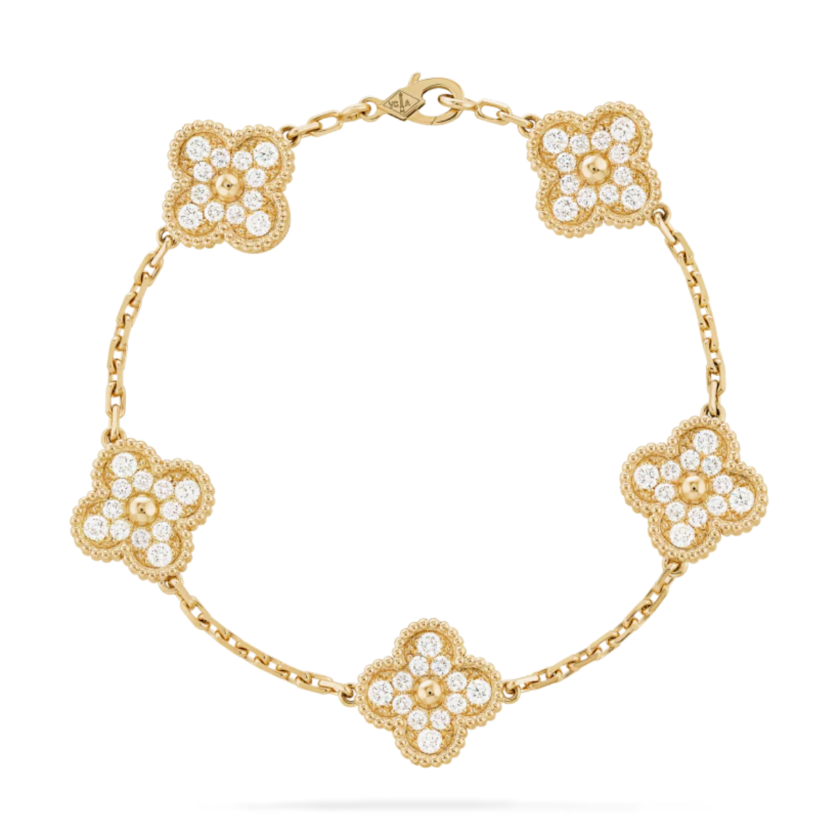 Pulsera Vintage Alhambra 5 Motivos Cravejada Floco de Neve - Ouro 18K