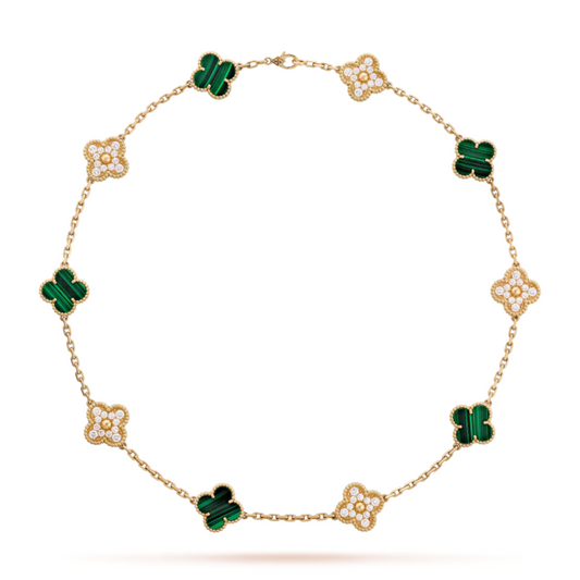 Collar Vintage Alhambra 10 Motivos Copo de Nieve Verde - Oro 18K