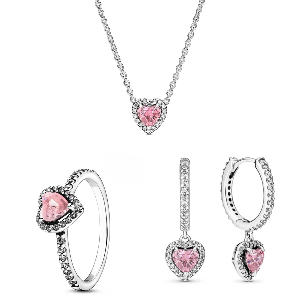 Conjunto Halo Rosa - Plata 925