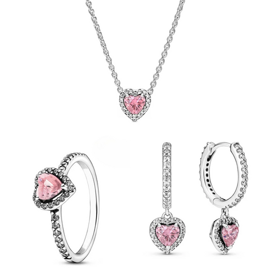 Conjunto Halo Rosa - Plata 925