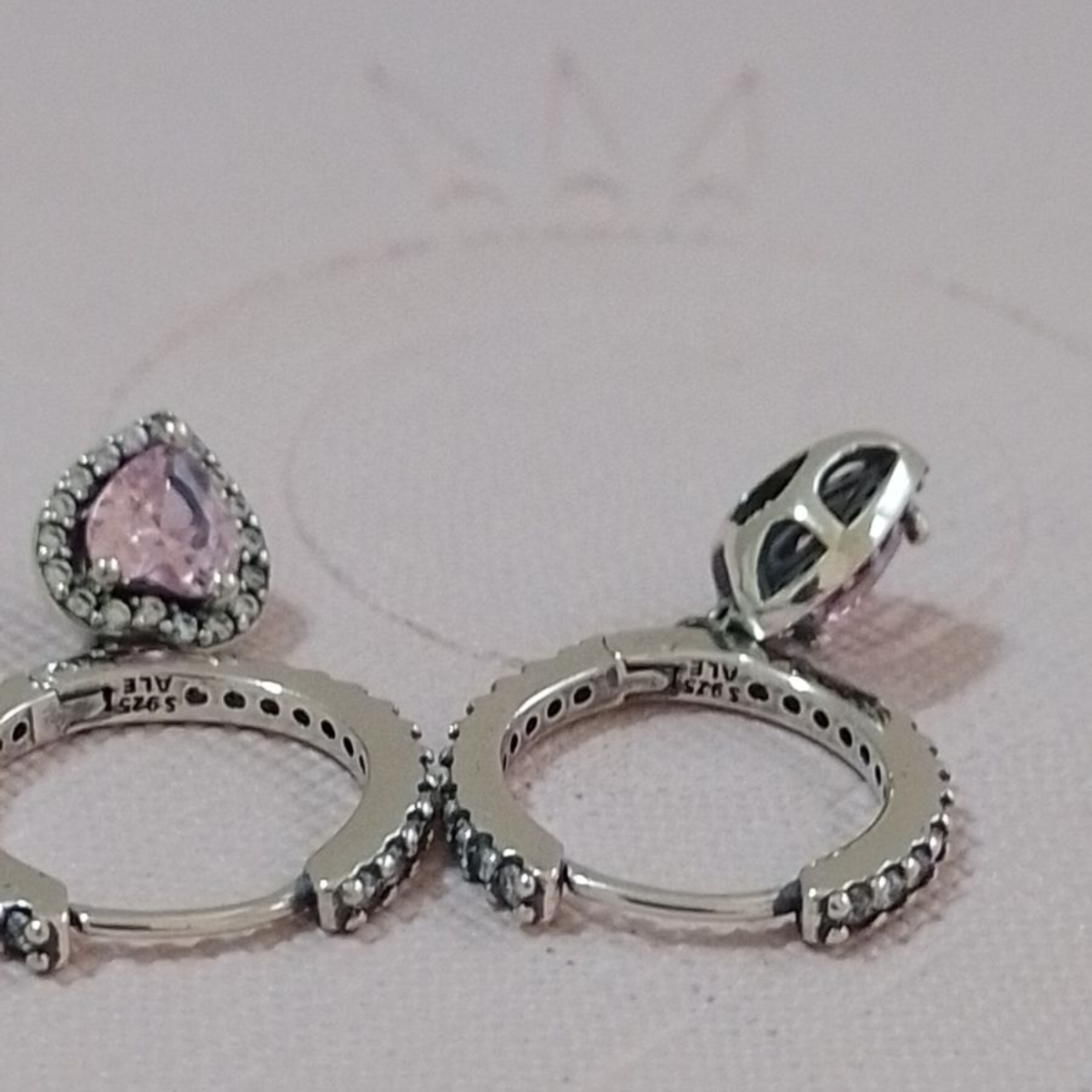 Pendiente Corazón Halo Rosa - Plata 925