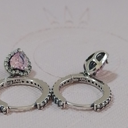 Pendiente Corazón Halo Rosa - Plata 925