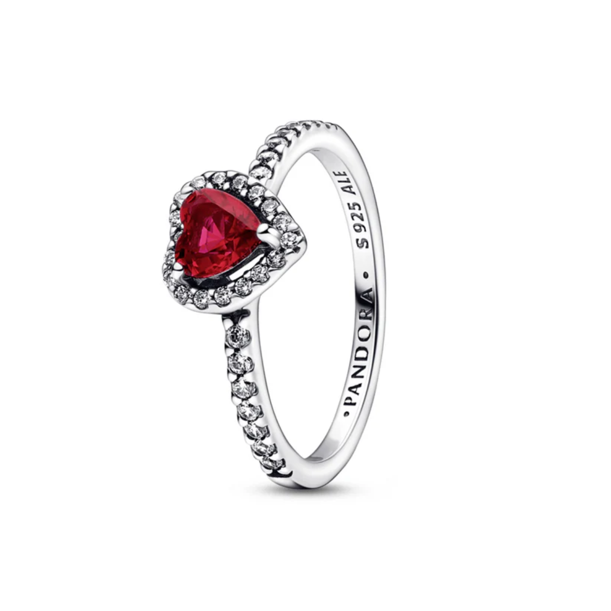 Anillo Corazón Halo Rojo - Plata 925