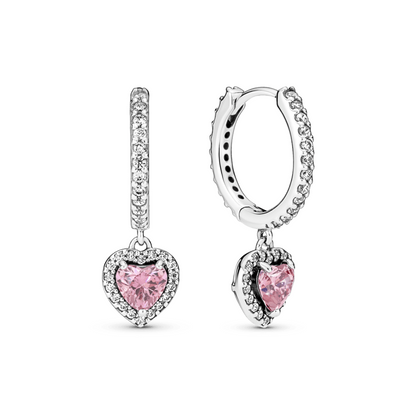 Pendiente Corazón Halo Rosa - Plata 925