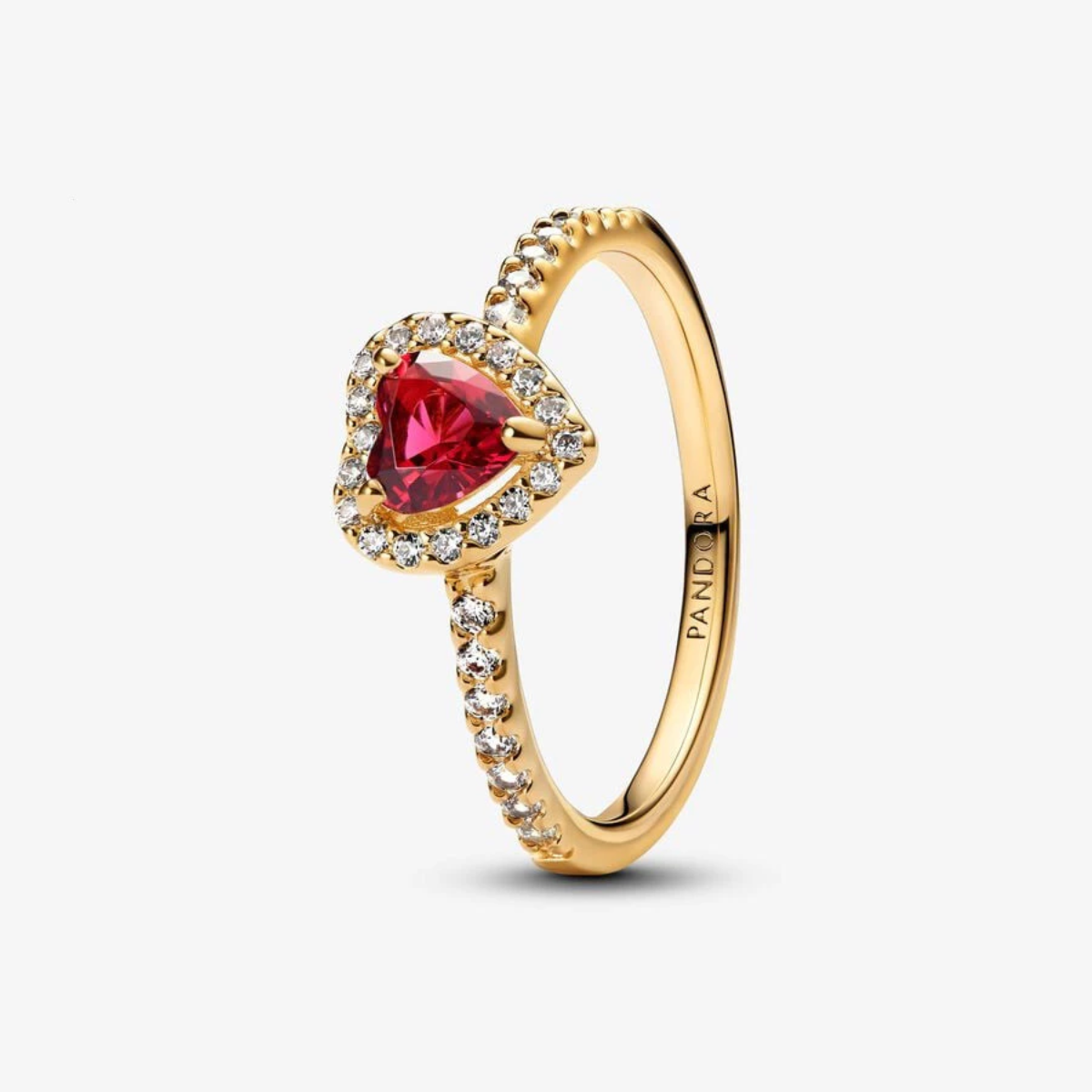 Anillo Corazón Halo Rojo - Oro 18K