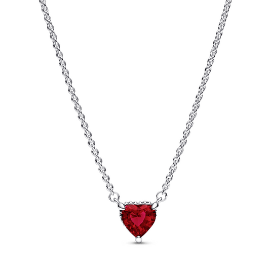 Collar Corazón Halo Rojo - Plata 925