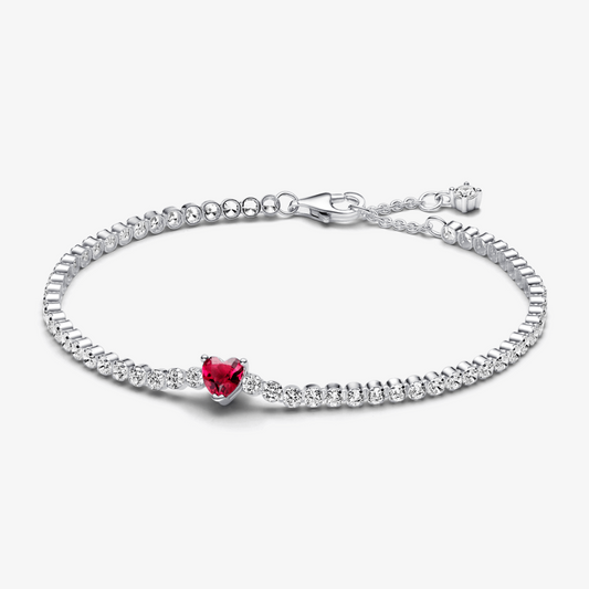 Pulsera Riviera Corazón Halo Rojo - Plata 925