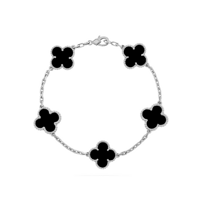 Pulsera Vintage Alhambra 5 Motivos Negro - Plata