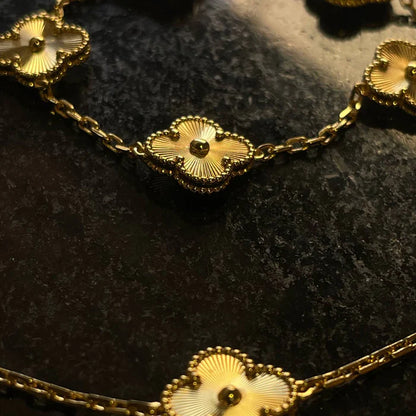 Conjunto Alhambra Trevo Collar 10 Tréboles y Pulsera Brillante - Oro 18K