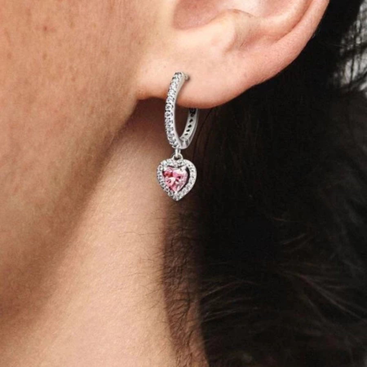 Pendiente Corazón Halo Rosa - Plata 925