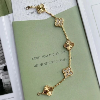 Pulsera Vintage Alhambra 5 Motivos Copo de Nieve Brillante - Oro 18K