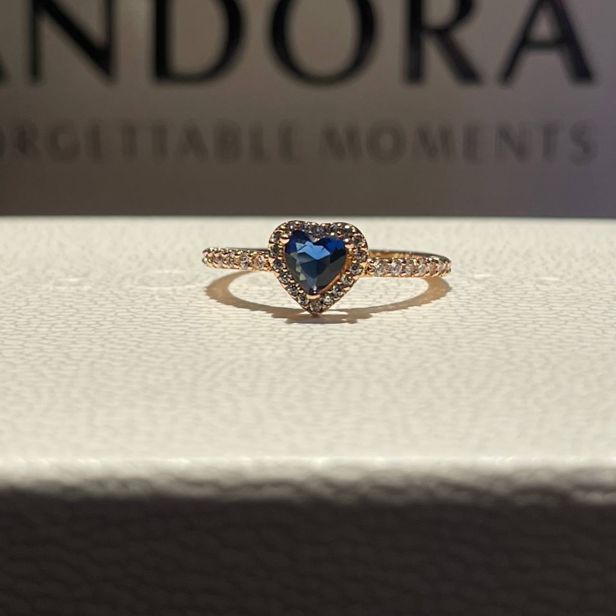 Anillo Corazón Halo Azul - Rose