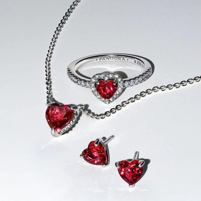 Conjunto Halo Rojo - Plata 925