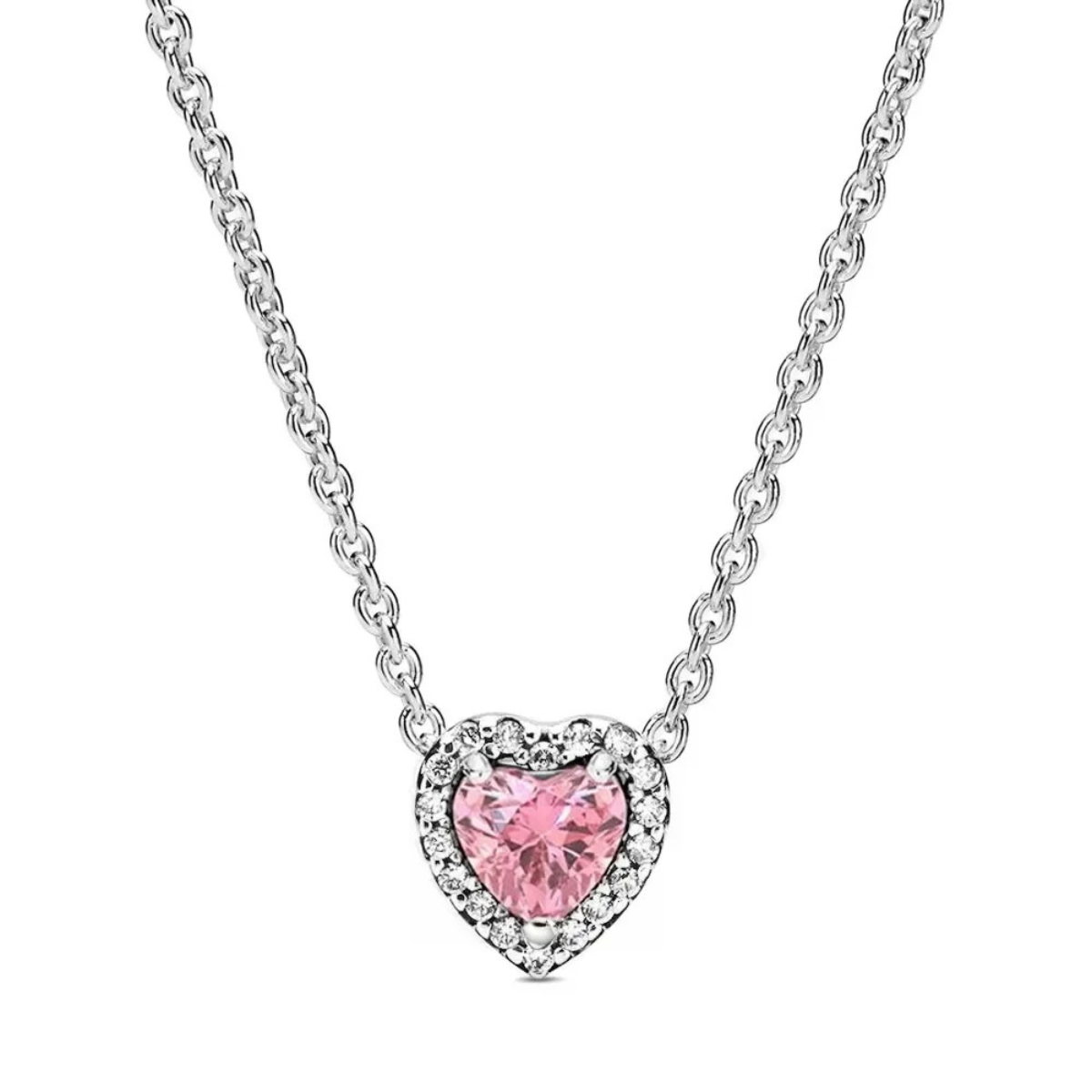 Collar Corazón Halo Rosa - Plata 925