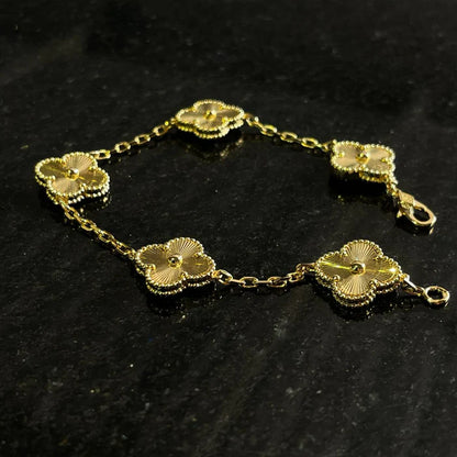 Conjunto Alhambra Trevo Collar 10 Tréboles y Pulsera Brillante - Oro 18K