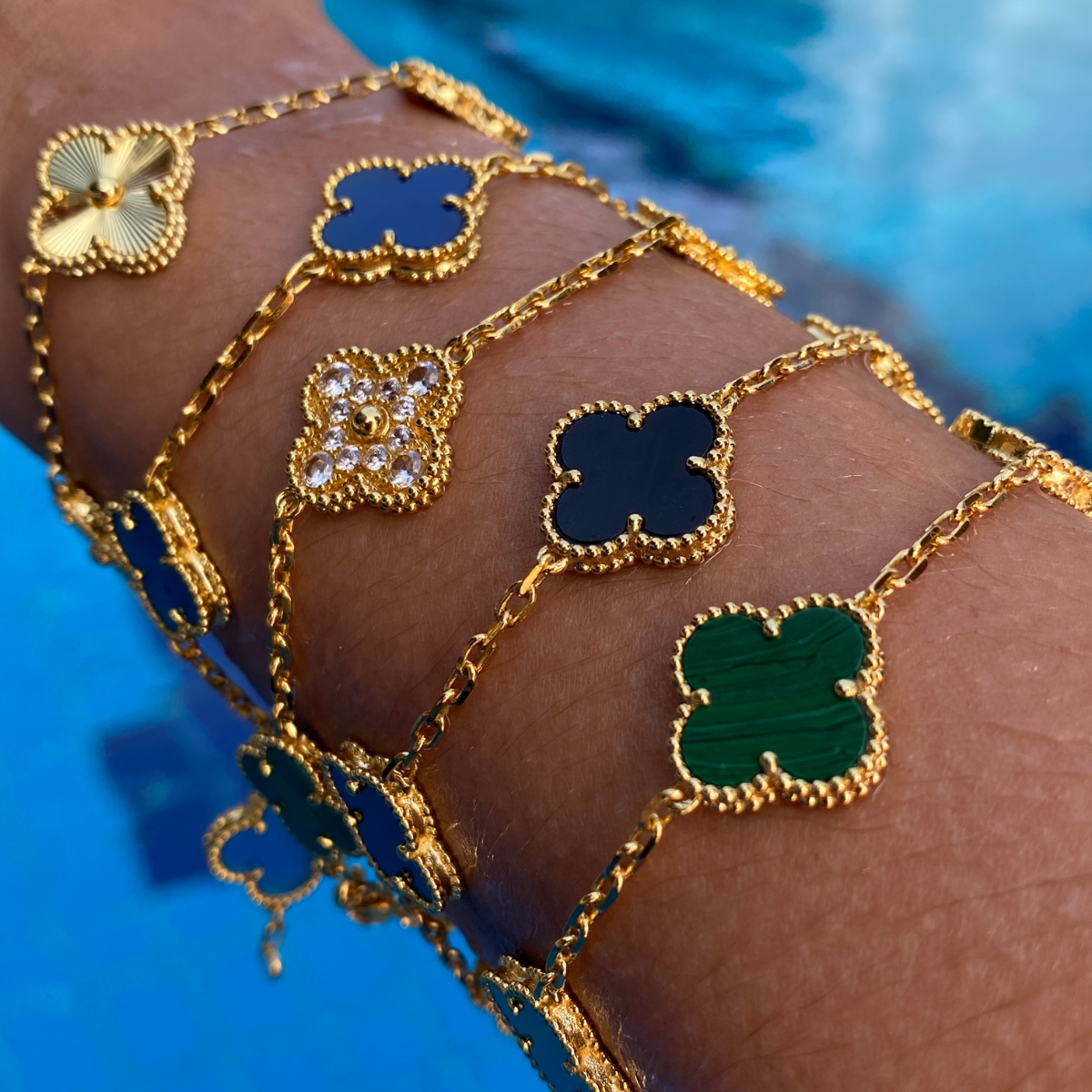 Pulsera Vintage Alhambra 5 Motifs Blue - Oro 18K