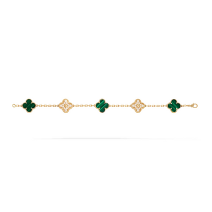 Pulsera Vintage Alhambra 5 Motivos Copo de Nieve Verde - Oro 18K
