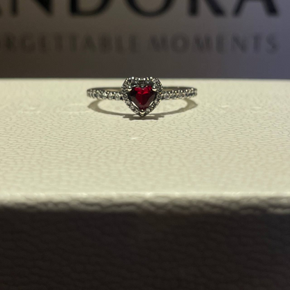 Anillo Corazón Halo Rojo - Plata 925