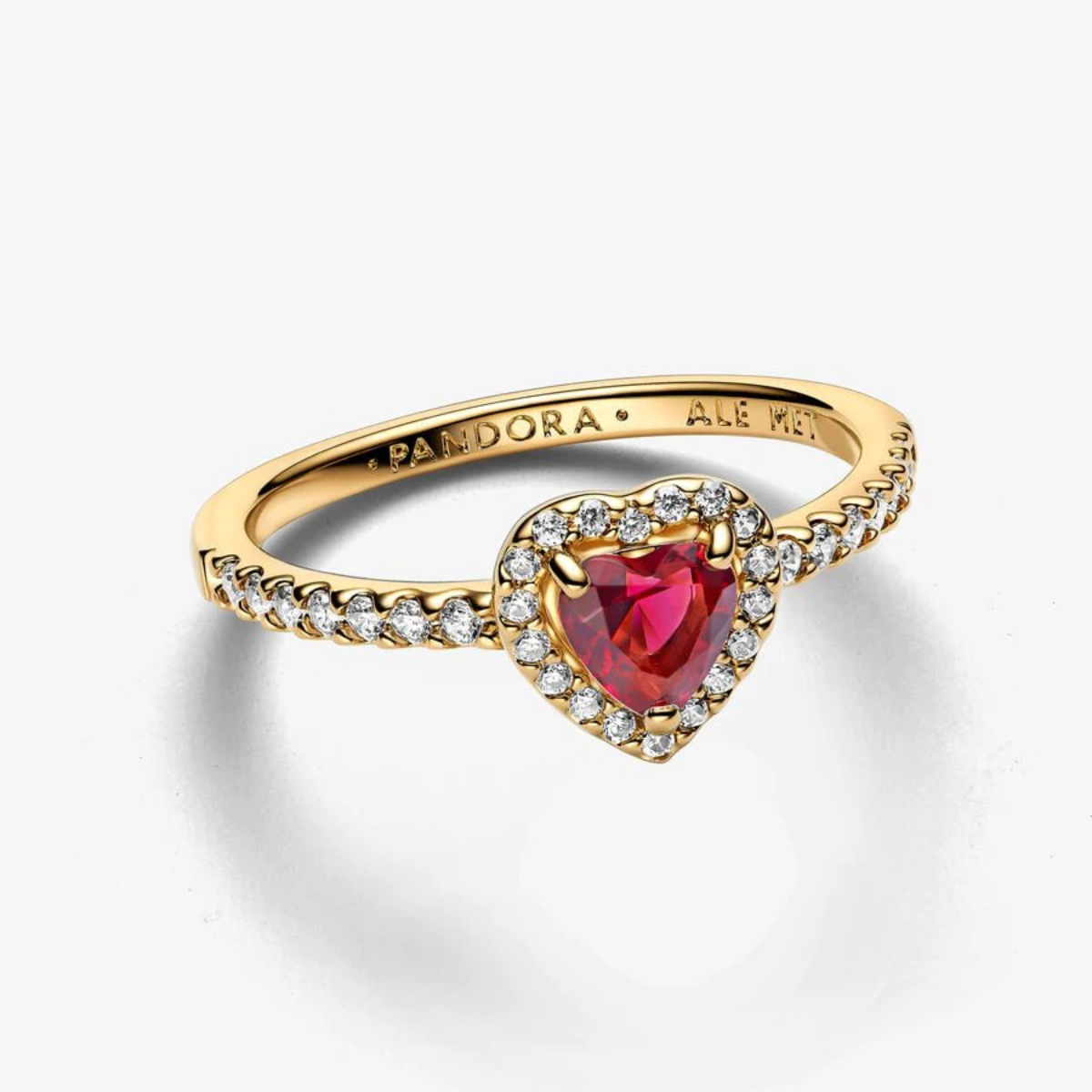 Anillo Corazón Halo Rojo - Oro 18K