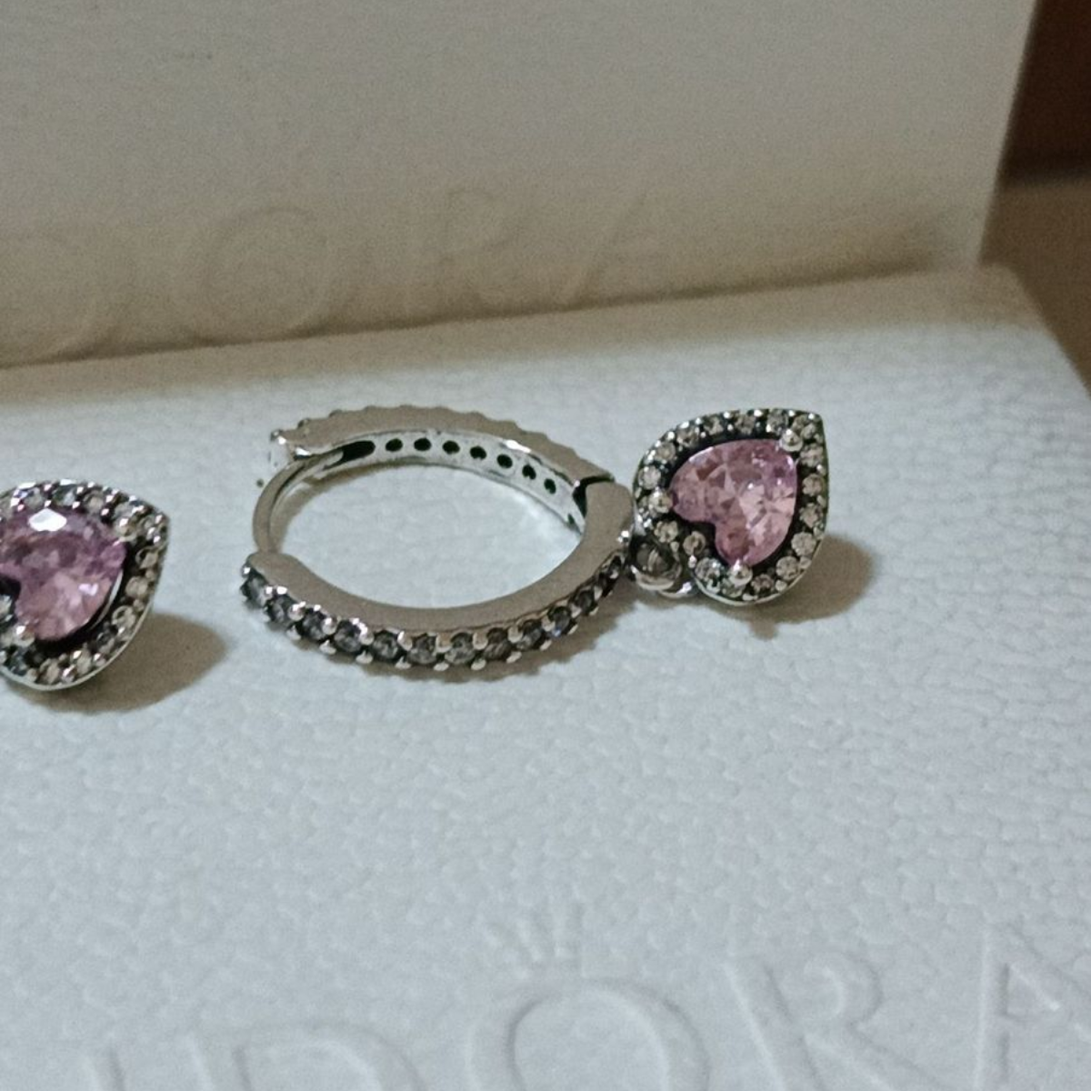 Pendiente Corazón Halo Rosa - Plata 925