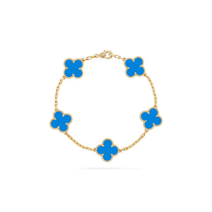 Conjunto Alhambra Trevo Collar 10 Trevos y Pulsera Azul - Oro 18K