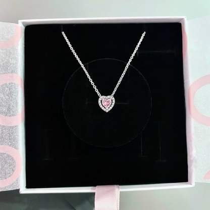 Collar Corazón Halo Rosa - Plata 925