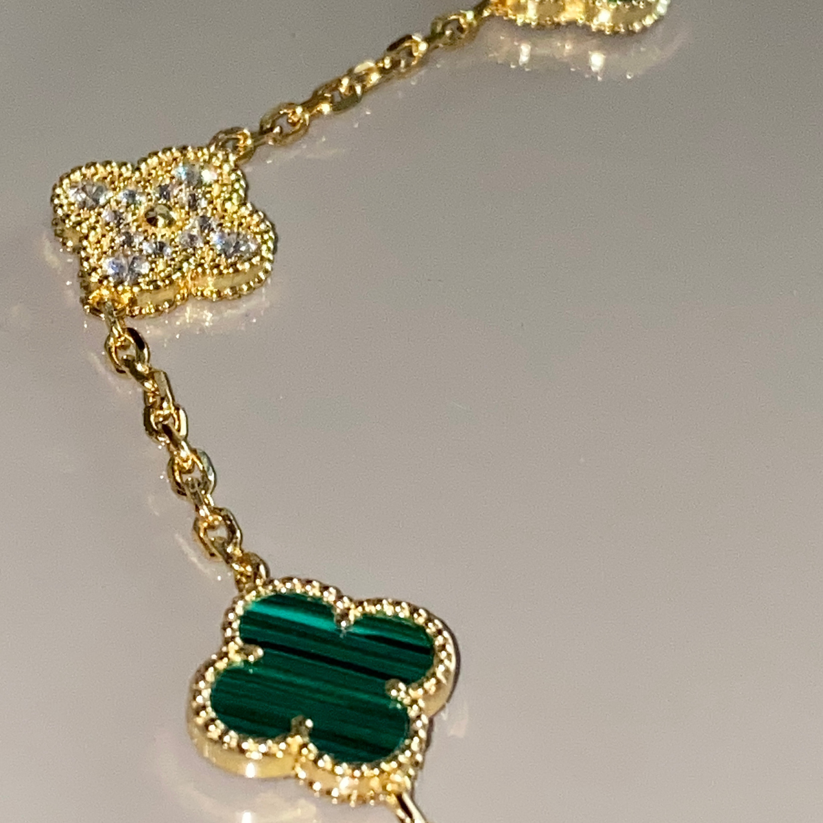 Collar Vintage Alhambra 20 Motivos Copo de Nieve Verde - Oro 18K