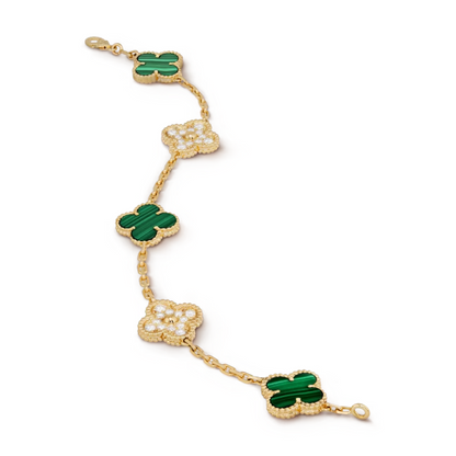 Pulsera Vintage Alhambra 5 Motivos Copo de Nieve Verde - Oro 18K