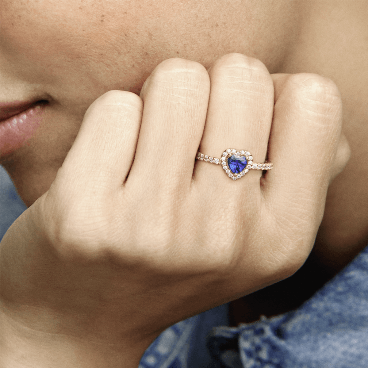 Anillo Corazón Halo Azul - Rose