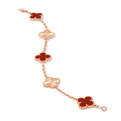 Pulsera Vintage Alhambra 5 Motivos Brillante Rojo - Rosa