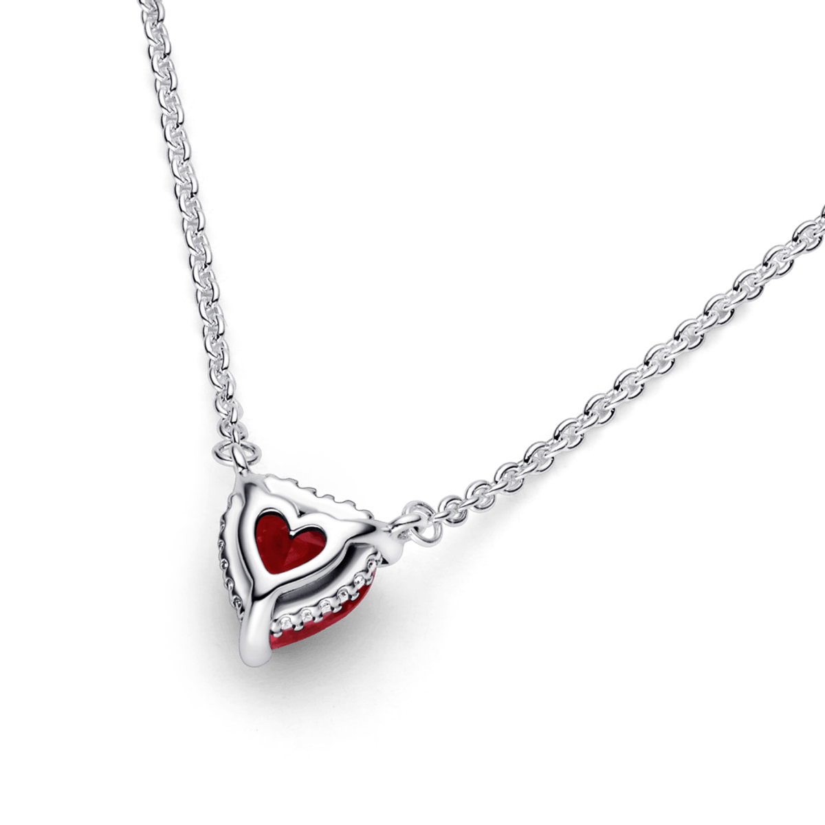 Collar Corazón Halo Rojo - Plata 925