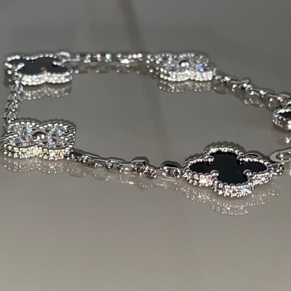Pulsera Vintage Alhambra 5 Motivos Copo de Nieve Negro - Plata