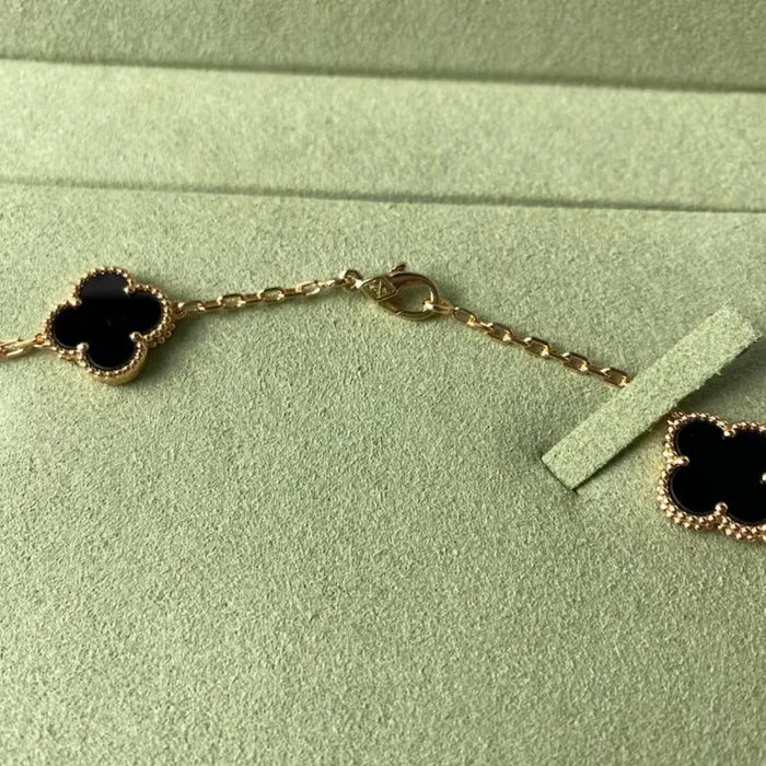 Conjunto Alhambra Trevo Collar 10 Trevos y Pulsera Negra - Oro 18K