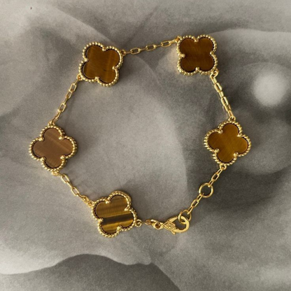 Pulsera Vintage Alhambra 5 Motivos Marrón - Oro 18K