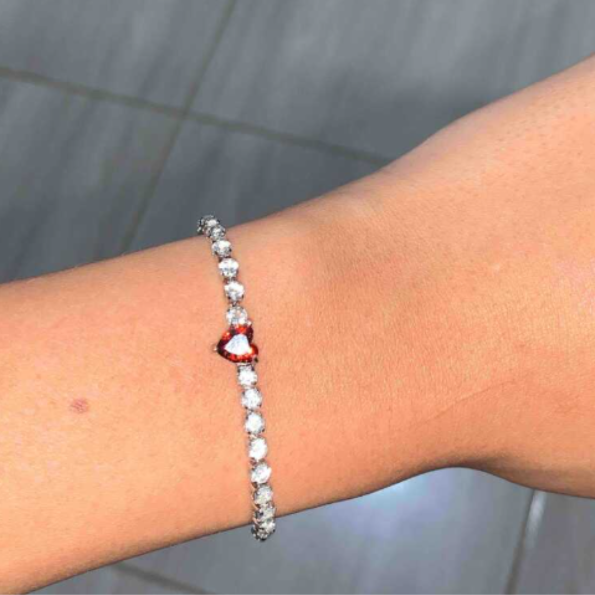 Pulsera Riviera Corazón Halo Rojo - Plata 925