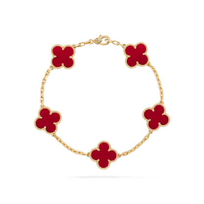 Pulsera Vintage Alhambra 5 Motifs Red - Oro 18K