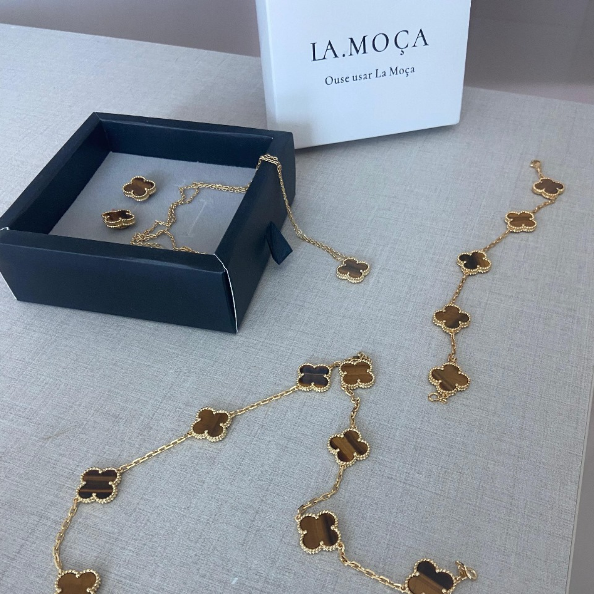 Pulsera Vintage Alhambra 5 Motivos Marrón - Oro 18K
