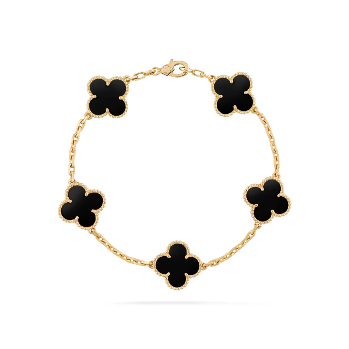 Pulsera Vintage Alhambra 5 Motivos Negro - Oro 18K